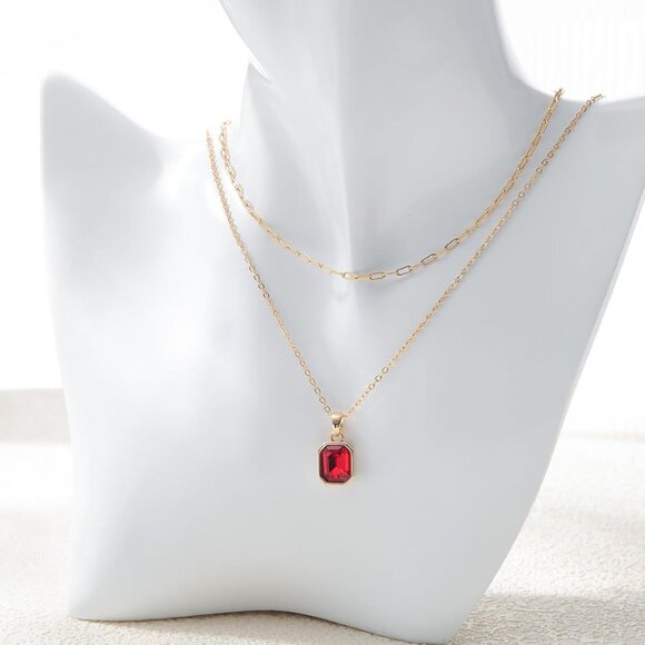 Elegant 18K Gold Layered Crystal Necklace - Emerald Green Paperclip Choker - Picture 7 of 7